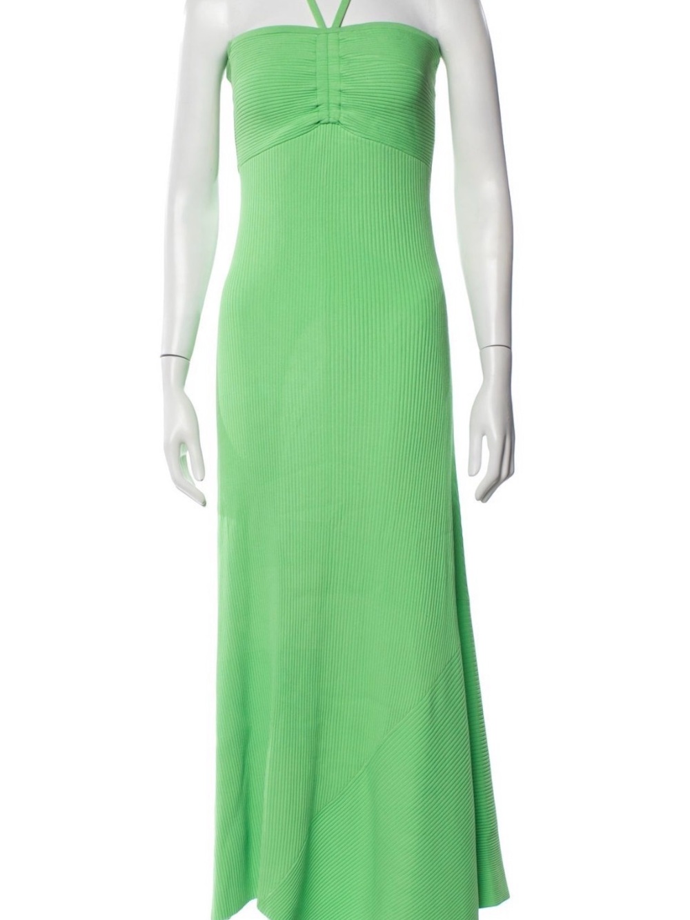 A.L.C. Bright Green Ribbed Halter Asymmetrical Midi Dress